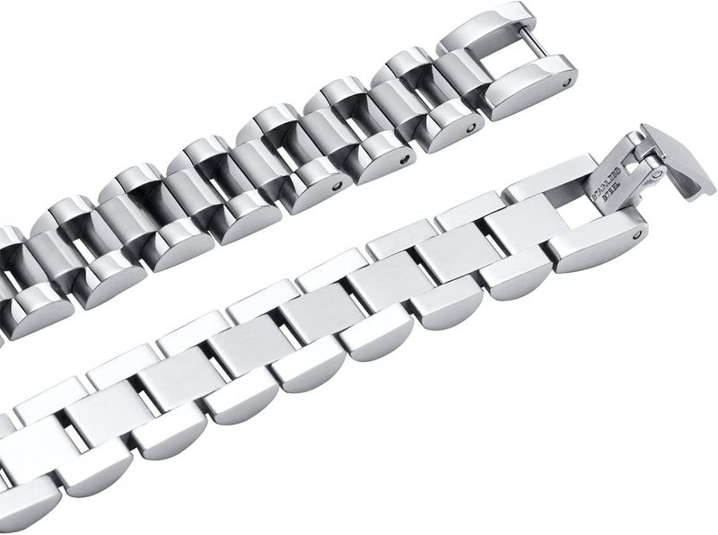 MPRAINBOW 2pcs 18K Gold Plated Chain Link Bracelet, Stainless Steel Crystal Friendship Bracelets Bangle,Watch Band Chains Wristband Jewelry with Adjust Tool - Image 2